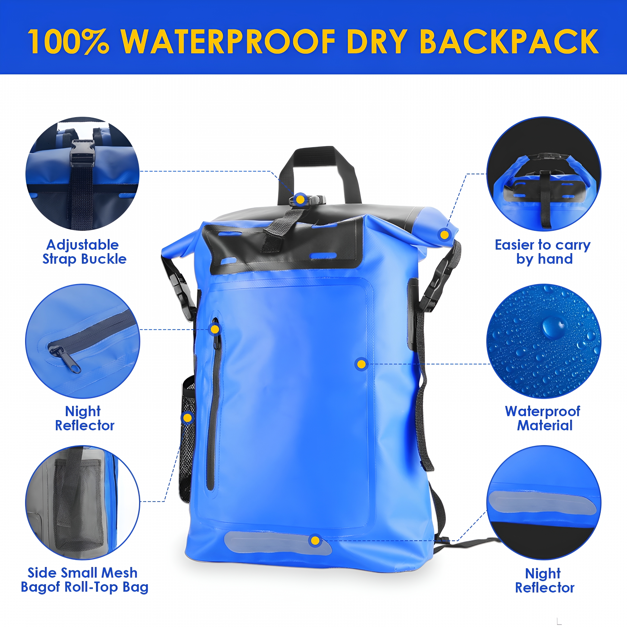 GASTROPOD 2026 New 30L Dry Bag Waterproof Floating Backpack Heavy Duty Roll Top Dry Backpack in Blue for Kayaking, Camping, Hiking, Surfing