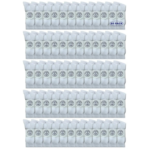 60 Pairs Of Yacht & Smith Mens Wholesale Bulk Cotton Socks, Athletic Sport Socks Shoe Size 8-12 (White)