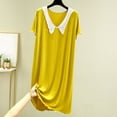 thumbnail image 2 of Swuxness Women's Short Sleeved Nightdress, Women's Long Nightgowns, Women's V Neck Doll Collar Solid Color Five Point Sleeve Comfortable Loose Mid Length Sleep Dress Yellow, L, 2 of 5