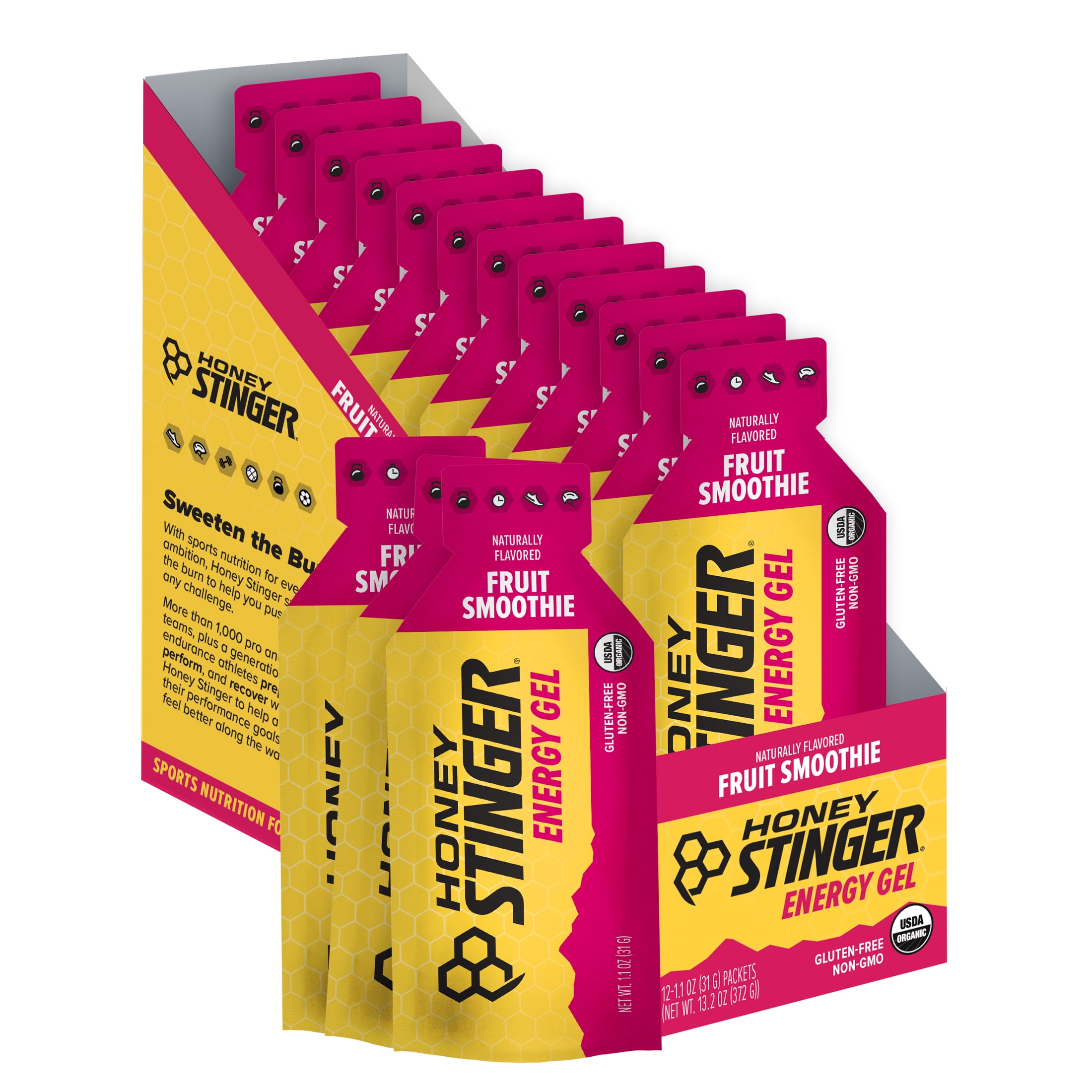 Honey Stinger Organic Energy Gel, Fruit Smoothie, 1.1 oz, 12 Count Box