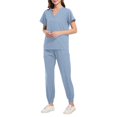 thumbnail image 2 of Minjewel Women's V-Neck Short Sleeve Scrubs for Women Set with Tapered Pants & Pockets, Sleek & Professional Scrub Set for Healthcare Workers,Light Blue 2XL, 2 of 6