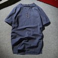 thumbnail image 2 of Kovlvoll Mens Shirts Plus Size Lightweight Comfy Casual Cotton Linen Button V Neck Short Sleeve Solid Color T-Shirt, 2 of 3