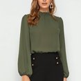 thumbnail image 2 of Blusa de gasa verde OD con mangas farol para el hogar, la oficina y más - Talla M Blusa elegante con cuello alto, 2 of 6