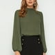 thumbnail image 2 of Blusa con cuello alto Color puro Linterna Manga larga Gasa transpirable Blusa de mujer para el hogar Oficina Compras Viajes OD Verde XL, 2 of 6