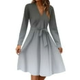 thumbnail image 2 of WTOBBY Women's Fashion Casual V-Neck Long Sleeve Waist Gradient Print Midi Dress Ombre Color Effect for Modern Look Flowy Silhouette with Tie Detail Perfect Transitional Dress,Black L, 2 of 5