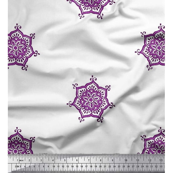 Soimoi Japan Crepe Satin Fabric Floral Mandala Block Fabric Prints by Yard 42 Inch Wide