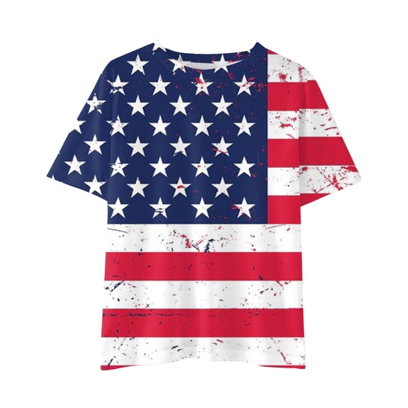 Sjldqy Girls 4th Of July Shirt Breathable Vintage Stars And Stripes Graphic Tee Short Sleeve Crew Neck Summer Patriotic Top For Girls Size 10-12 Years Pink