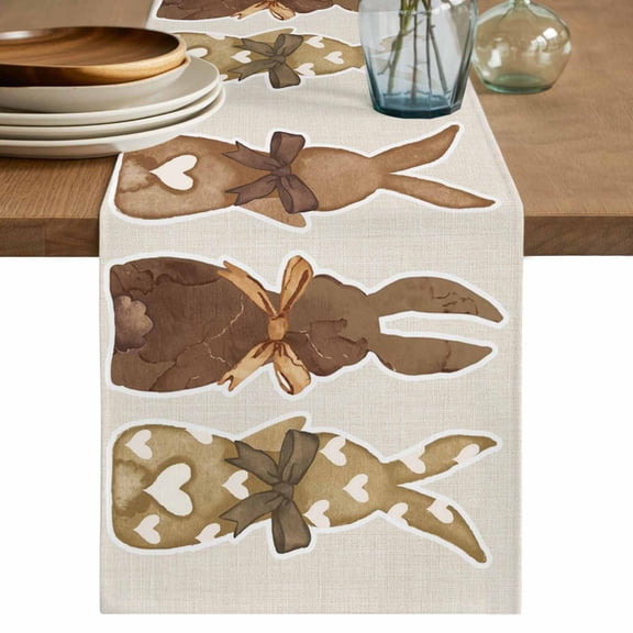 Table Runner 72 Inches Long for Kitchen Dining, Happy Easter Dresser Scarf Farmhouse, Dining Table Decorations for Wedding/Parties, Vintage Brown Rabbits Love Heart Balloon 16 x 72 In