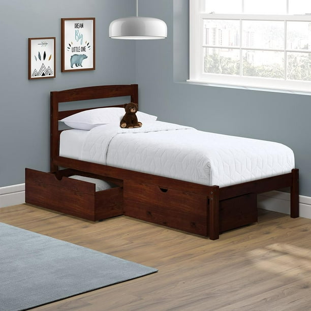 P'kolino Twin Bed with Storage Drawers, Dark Cherry