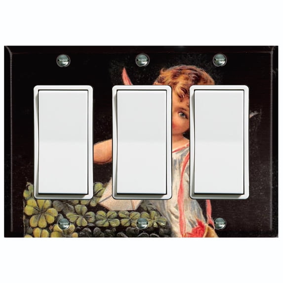 Metal Light Switch Plate Outlet Cover Romantic Angel Cupid Love Clover Box AGL006