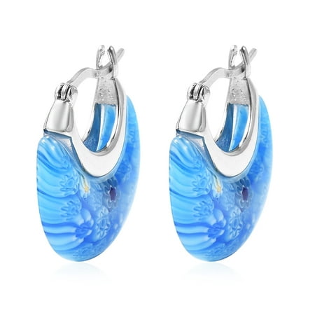 Millefiori Glass Hypoallergenic Basket Jewelry Stylish Unique Elegant Fashion Costume Hoop Hoops Earrings