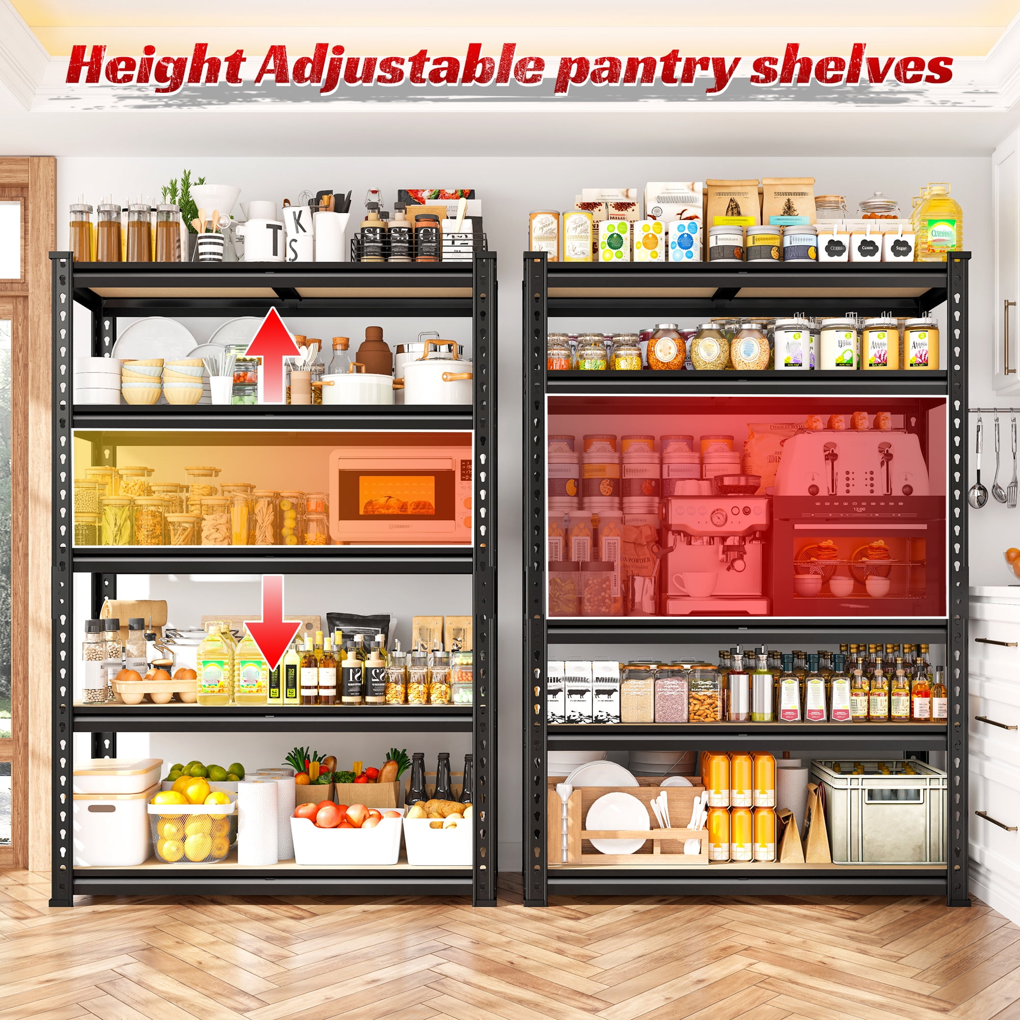 REIBII Set of 2 Storage Shelves Units 5 Tier Adjustable Garage Shelving Heavy Duty 1800LBS Metal Shelving,28"Lx11.8"Wx60"H