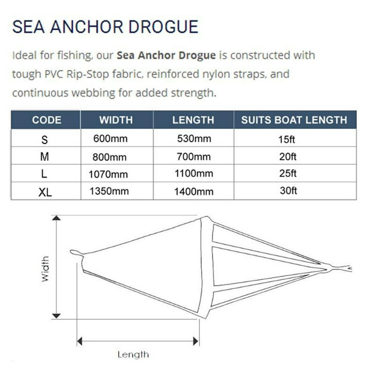 32 Sea Anchor Drogue, Fits 20' Boat with 29 Kayak Tow Rope