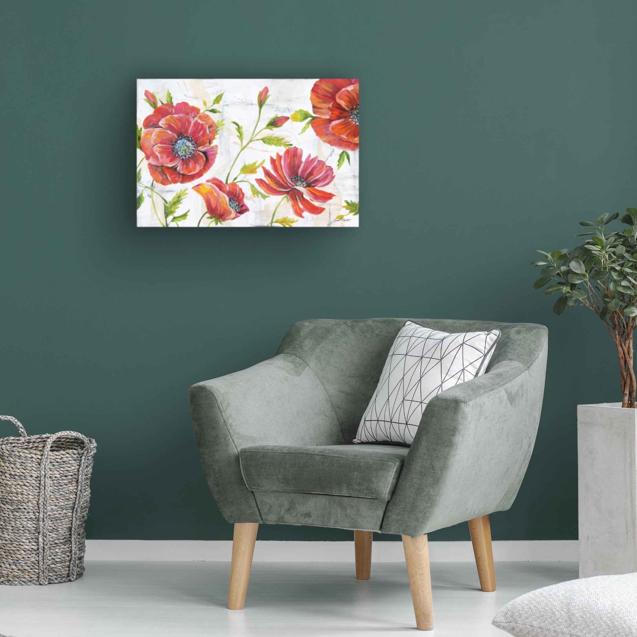 Canvas Wall Art - Jean Plout 'Red Poppies on Texture A' Wall Art for Living Room, Bedroom, or Office Décor by Trademark Fine Art - 32 x 22 Inches