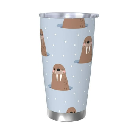 

Salouo Playful Walrus Wonders Print 20oz Tumbler with Lid Stainless Steel Vacuum Insulated Tumbler Durable Insulated Coffee Mug Thermal Cup with Splash Proof Sliding Lid-Without Straw