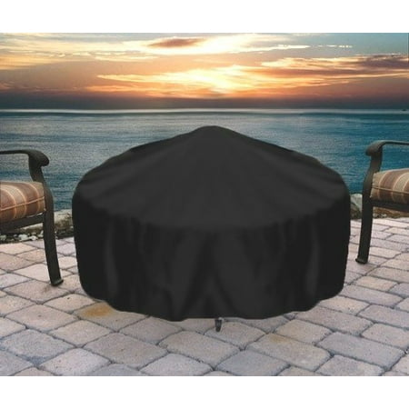 Sunnydaze Outdoor Round Fire Pit Cover, Heavy Duty 300D Polyester, Weather Resistant and Waterproof PVC Material, Black, 36 (Best Material For Outdoor Furniture Covers)