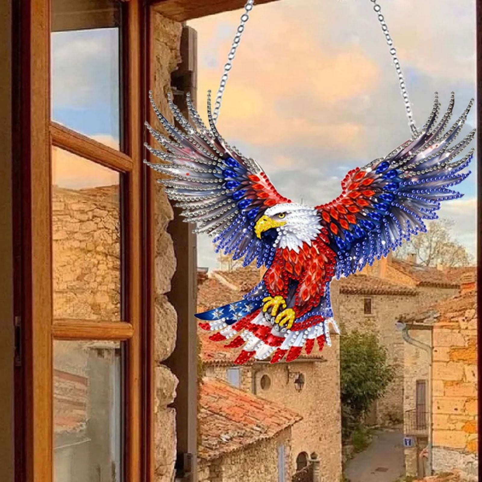 FLOPESN DIY Diamond Art Kits, American Independence Day USA Eagle Style, 9.84*8.11 in Diamond Painting Pendant, Creative Design Wall Decor