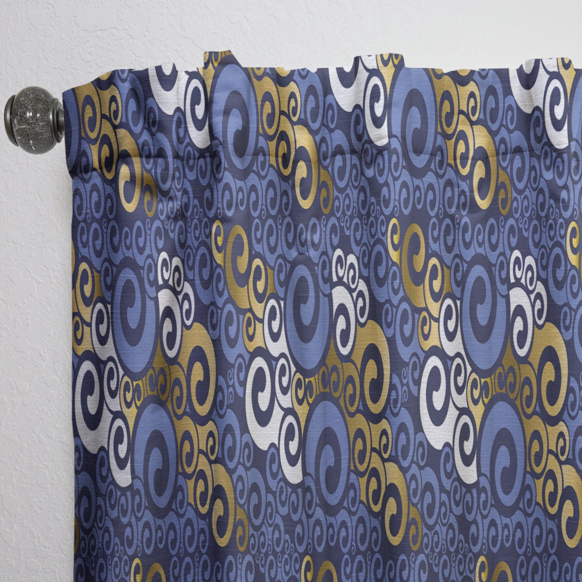 Designart 'Retro Luxury Waves In Blue and Gold III' Mid-Century Modern Curtain Panel