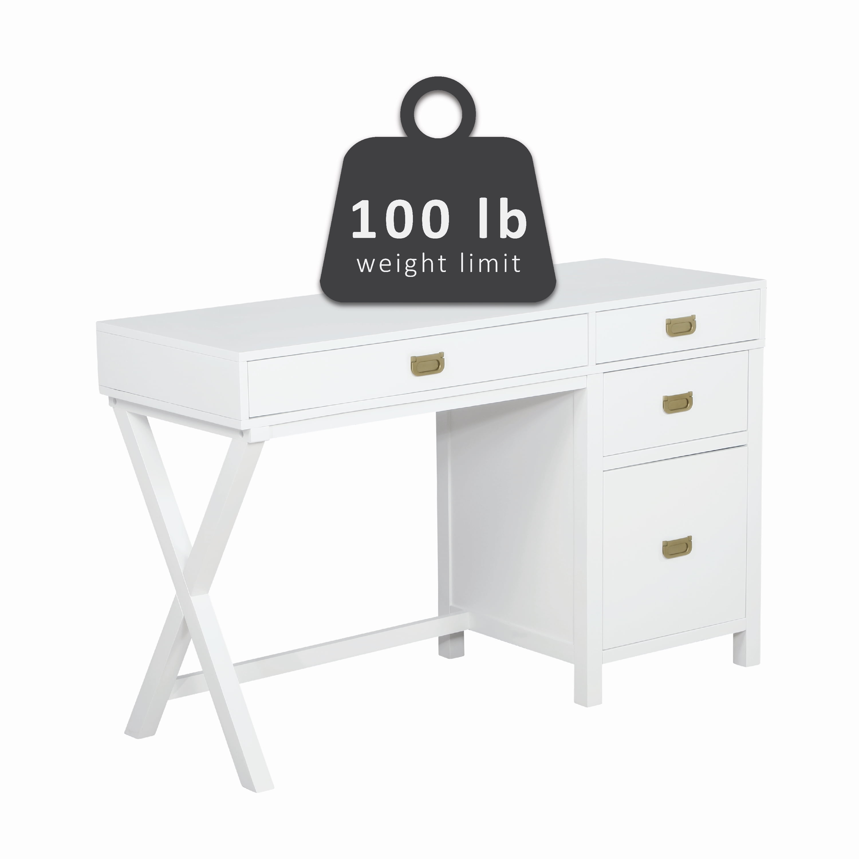 Linon Lakelyn 48" Writing Desk with 4 Drawers and Side Storage, White