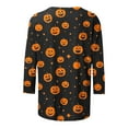 thumbnail image 5 of VKOYWKM Halloween Pumpkin T Shirt for Women 3/4 Sleeve Print Crew Neck Pullover Tees Loose Fit Comfy Fall Tunic Tops Halloween Costumes, 5 of 5