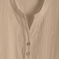 thumbnail image 6 of HOMBOM Short Sleeve T-Shirts for Women Cotton Linen Shirts Henley V Neck Khaki Summer Solid Lightweight Ladies Blouse, 6 of 7