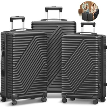 ALPULON 3 Piece Luggage Sets Lightweight with TSA Locks, Hardside Suitcase Set with Spinner Wheels, Black