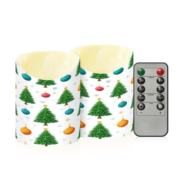 2 PCS Tilted Flameless Candles Flickering LED Lights Battery Operated Candles with Remote Timers for Holiday Decor Christmas Trees and Colorful Balls