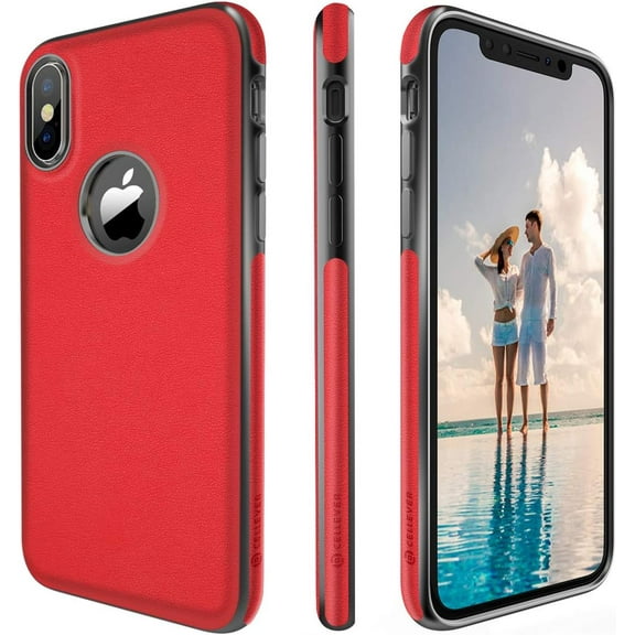 CellEver Leather Case for iPhone Xs/iPhone X, 5.8-Inch, Ultra Slim Hand Made Soft Vegan Leather Flexible Protective Cover (Red)