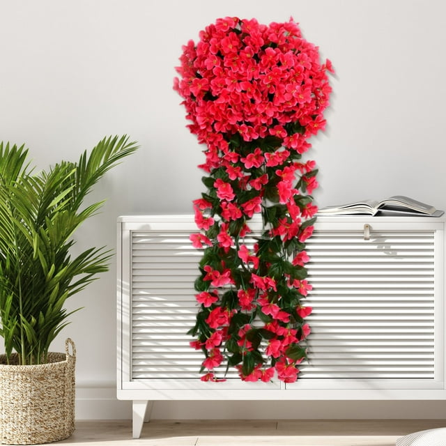 18-Head Simulated Violet Wall Hanging Silk Flowers Artificial Hydrangea Balcony Showcase Decor 2PC Set