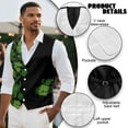 thumbnail image 6 of Yuyamidu Green Leaves Men's Formal Suit Vest Fit for Business or Casual Dress St. Patrick's Day Slim Fit Waistcoat with Pockets Size S, 6 of 7