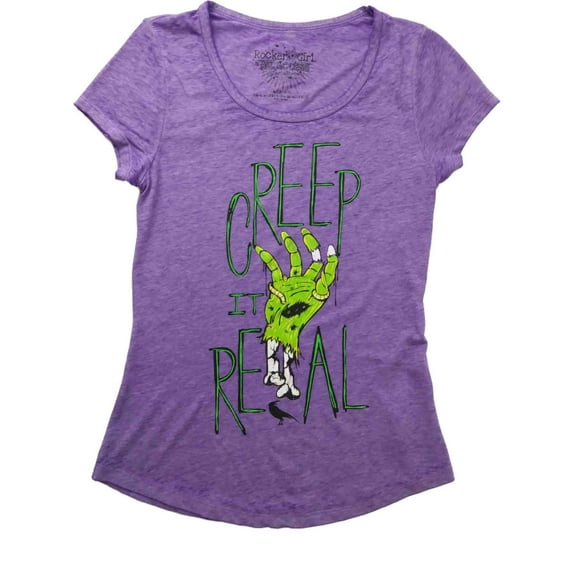 Womens Neon Purple Mummy Hand Halloween Tee Shirt Creep It Real T-Shirt