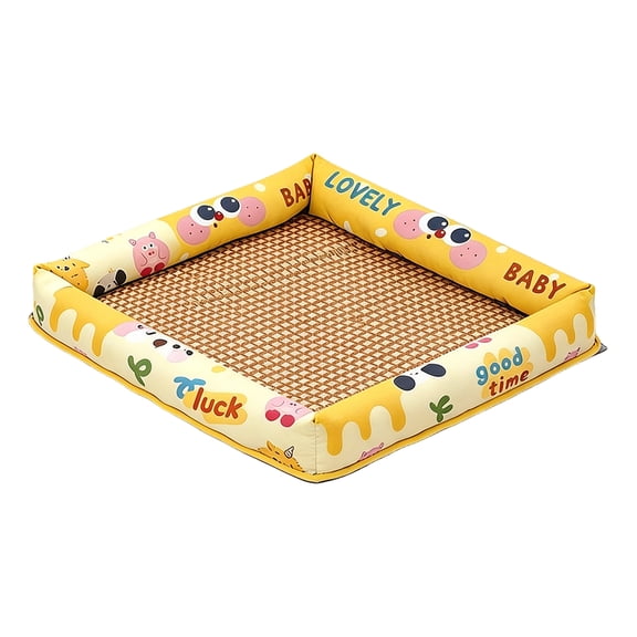 Pet Bed, Cooling Breathable Summer Pet Mat, 1 Pack Cute Cartoon Raised Edge Non-Slip Pet Sleeping Pad, Suitable for Indoor Small Medium Dogs Cats Resting in Hot Weather