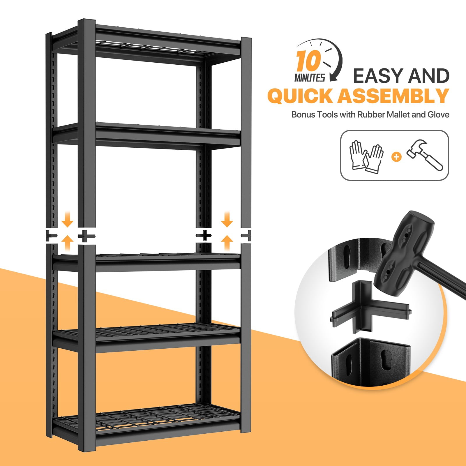 Magshion Heavy Duty 5-Shelf Storage Shelves, Wide Metal Shelving Unit Organizer for Garage, Kitchen, Basement, 72" H x 35.5" W