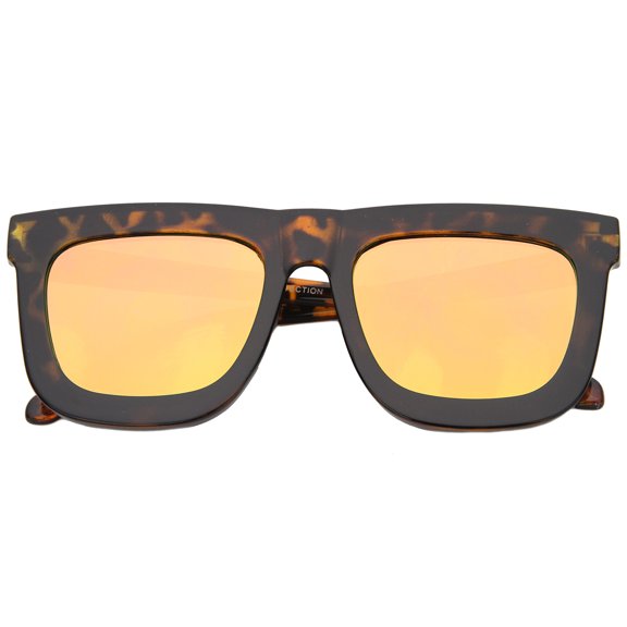 sunglassLA Unisex High Fashion Horn Rimmed Flash Mirror Flat Lens Bold Square Sunglasses (Tortoise-Gold / Orange Mirror) - 64mm
