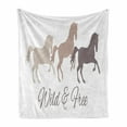 thumbnail image 1 of Horse Soft Flannel Fleece Throw Blanket, Wild and Free Calligraphy with Running Wild Animal Silhouettes Print, Cozy Plush for Indoor and Outdoor Use, 60" x 80", Warm Taupe White and Tan, by Ambesonne, 1 of 6