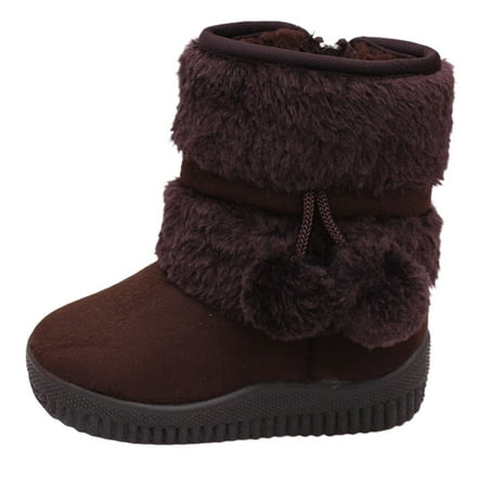 Toddler Boots Girls Autumn Winter Thick Soles Non Warm Comfortable Solid Furry Shoes Toddler Snow Boots Coffee 35