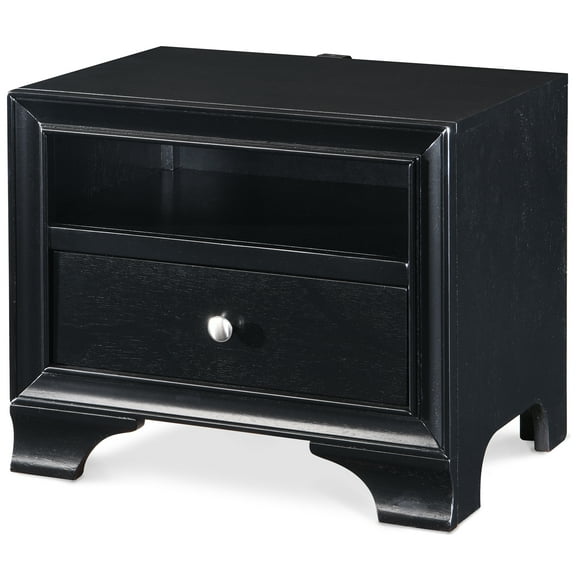 ClickDecor Edmond 1 Drawer Nightstand End Table with USB Charging Station, Black