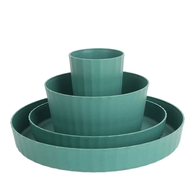 Xiao Hua Juego de vajilla de plástico, platos de plástico irrompibles y reutilizables, 8 piezas, color verde