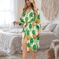 thumbnail image 5 of Yuyamidu Pineapple Bathrobes for Women Long Sleeve Robes Size L Palm Leaves Kimono Robe Green Nightgown with Waist Belt Lightweight V Neck Sleep Dress for Spring Summer Fall, 5 of 7