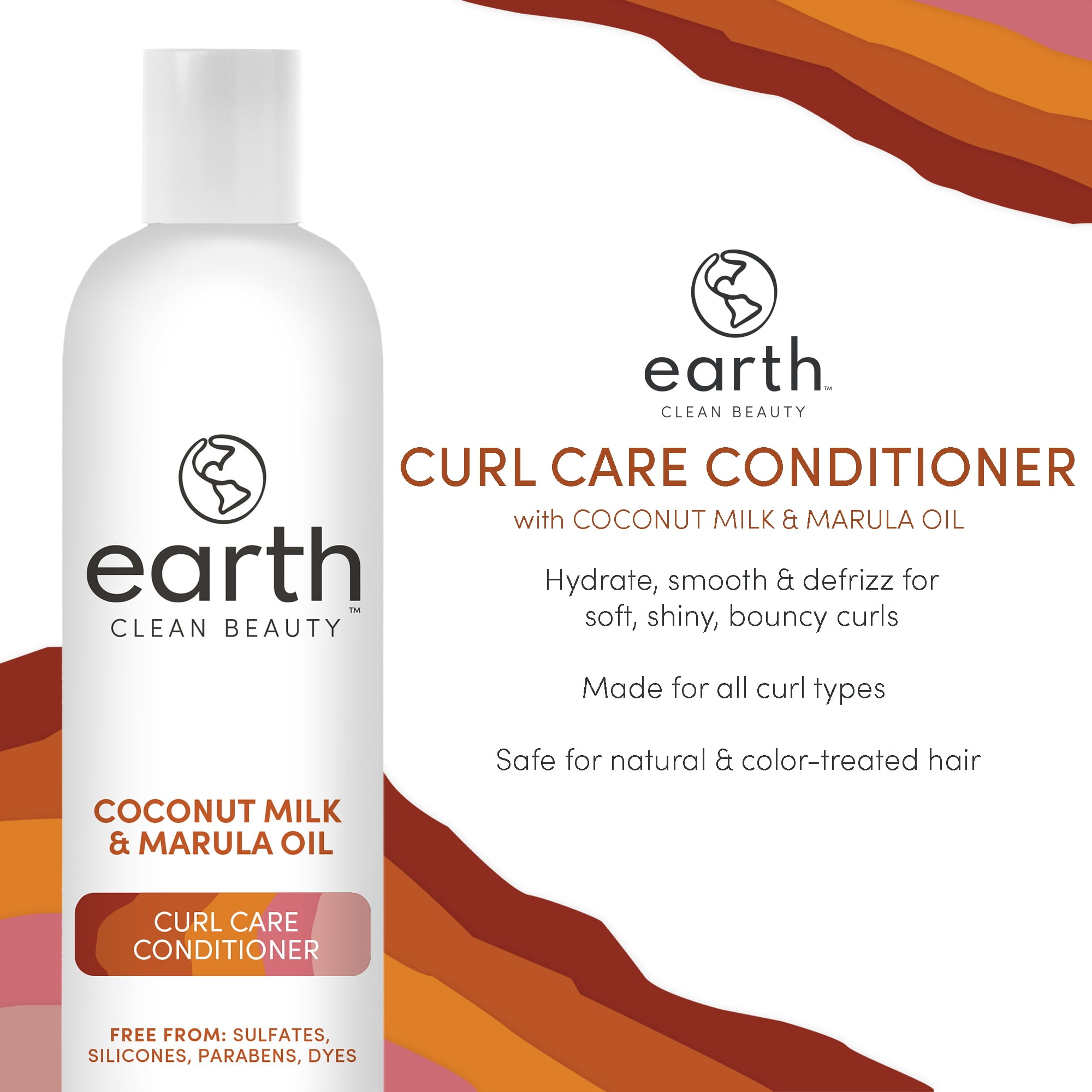 (2 pack) earth Clean Beauty Curl Care Conditioner, with Coconut Milk and Marula Oil, for All Curl Types, 12 fl oz.