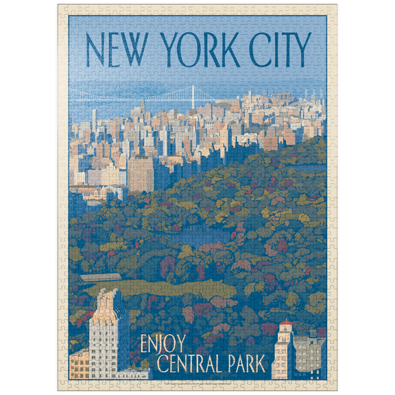 MyPuzzle - New York City: Enjoy Central Park, Vintage Poster - Premium 1000 Piece Jigsaw Puzzle for Adults