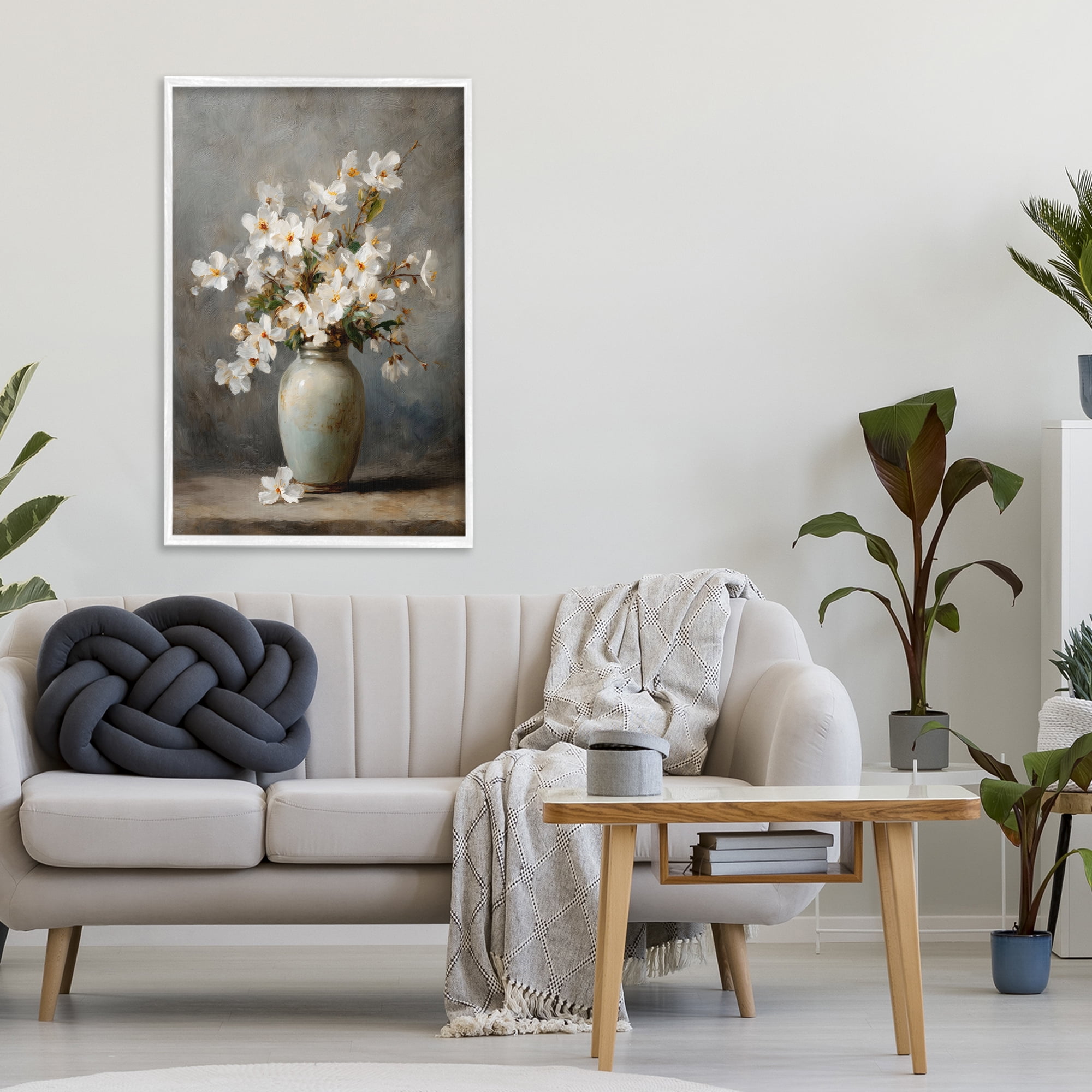 Stupell Industries Full White Flowers in Vase White Framed Giclee Art, design by Petal Prints Design