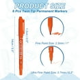 thumbnail image 2 of Uxcell Twin Tip Permanent Markers, 6 Pack Orange Fine and Ultra Fine Point Colored Makers Quick Drying Coloring Pen for Writing Drawing on Wood Plastic Metal Glass Stone, 2 of 6