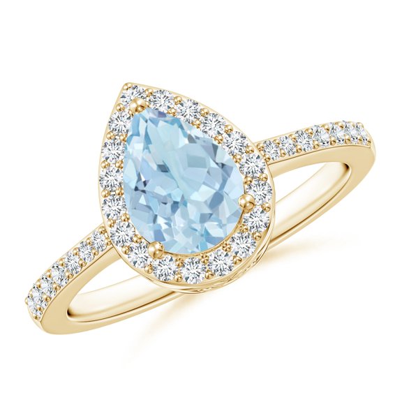 925 Silver Yellow Plated 1.30 Ctw Pear 7X5 MM Aquamarine Women Engagement Ring