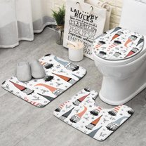 White Christmas Gnome and Snowflake Pattern Bathroom Rugs Sets 3 Piece,Toilet Cover Set,Absorbent Non Slip Bathroom Mats Sets with U-Shaped Contour Rug Toilet Rug Set