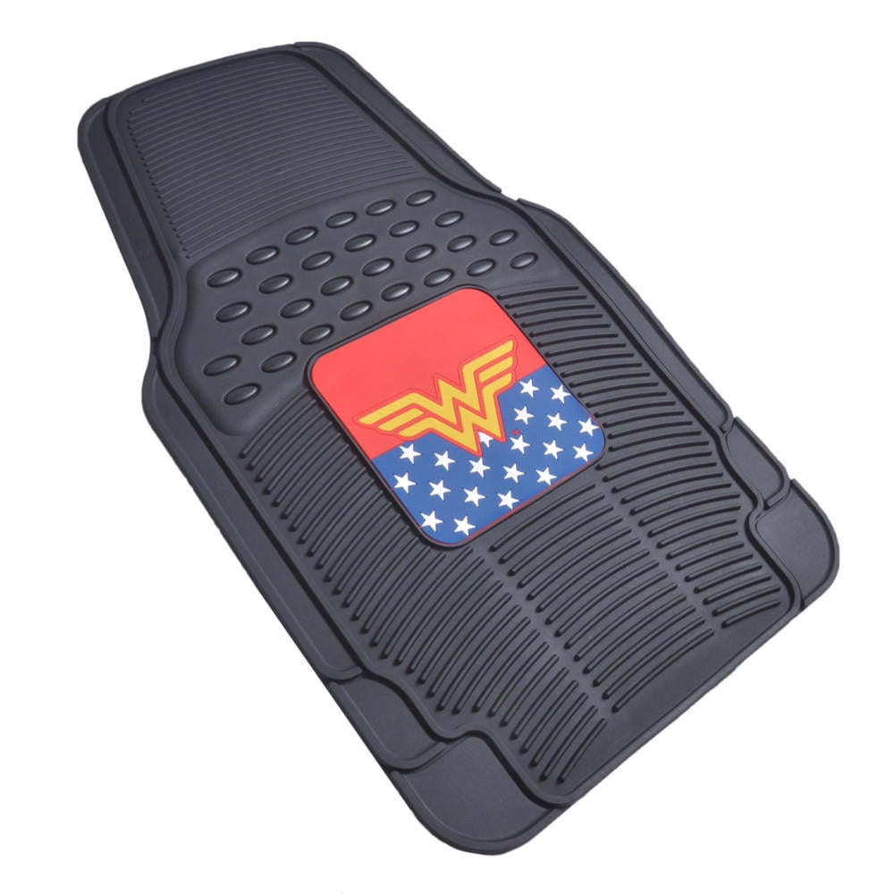 BDK Classic Wonder Woman Superhero Car Floor Mats, Officailly Licensed Warner Bros DC Comics, All Weather Interior Auto Protection, Heavy Duty Rubber Liners for Car Truck Van SUV