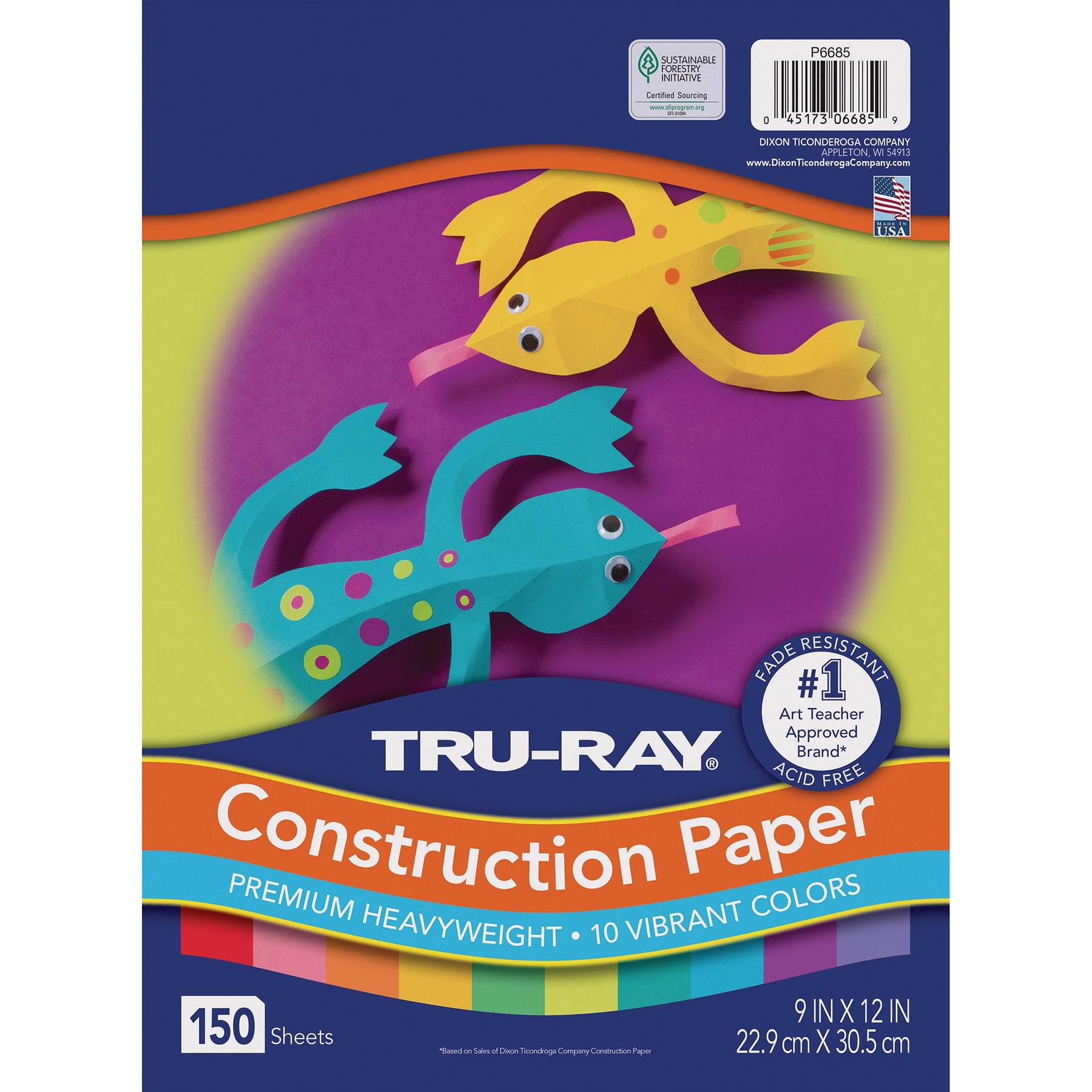 Tru-Ray Construction Paper, Heavyweight, 10 Vibrant Colors, 9" x 12", 150 Sheets Per Pack, 5 Packs