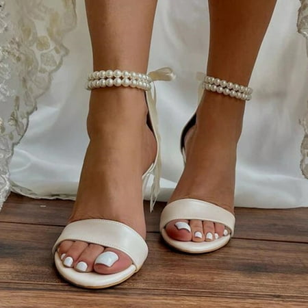 

TOWED22 Womens Sandals Women Pearl Strap Bridal Sandals High Heel Strap Sandals Stiletto Sandals High Heel Sandals Bridal Beige
