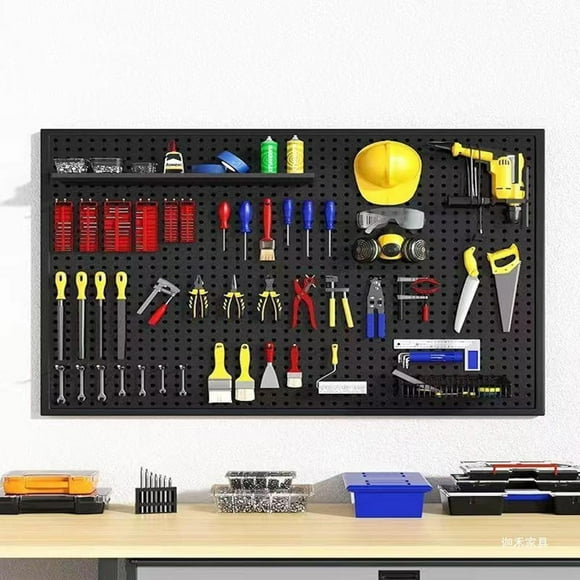 Friends of Plants Steel Tool Organizer - Modern Storage Rack for Garage, Craft Room, Bathroom, Office - Accessories - 20 lbs Capacity - 30x20 inches - Black/White (Black, 39.4“ * 15.75” (20hooks)