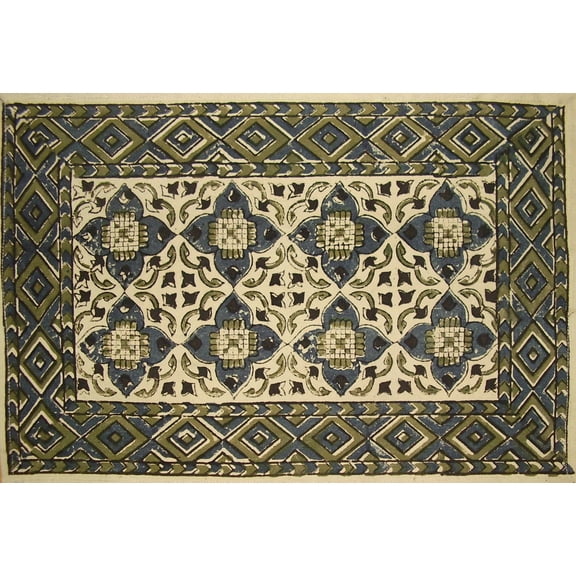 Moroccan Block Print Cotton Table Placemat 19" x 13" Blue